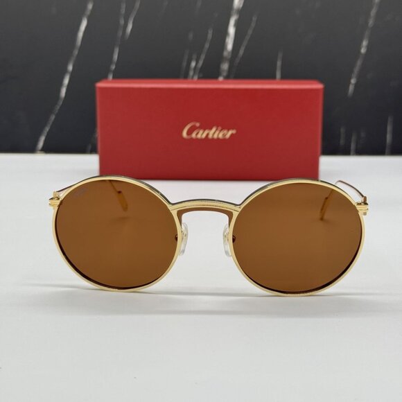 NEW CARTIER SUNGLASSES CT0274S 002 CARTIER GOLD/BROWN TITANIUM WOMEN EYEWEAR - Picture 1 of 15
